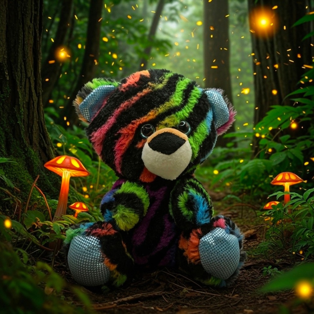 Y2KRainbow Zebra Bear Plush Neon Multicolor Stuffed Animal Toy 8‎ inch